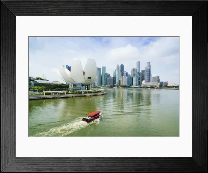 Framed Print : Singapore skyline, financial district skyscrapers with the lotus flower shaped ArtScience Framed Print : Singapore skyline, financial district skyscrapers with the lotus flower shaped ArtScience