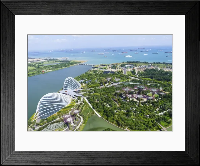 Framed Print : High view overlooking the Gardens by the Bay botanical gardens with its conservatories Framed Print : High view overlooking the Gardens by the Bay botanical gardens with its conservatories