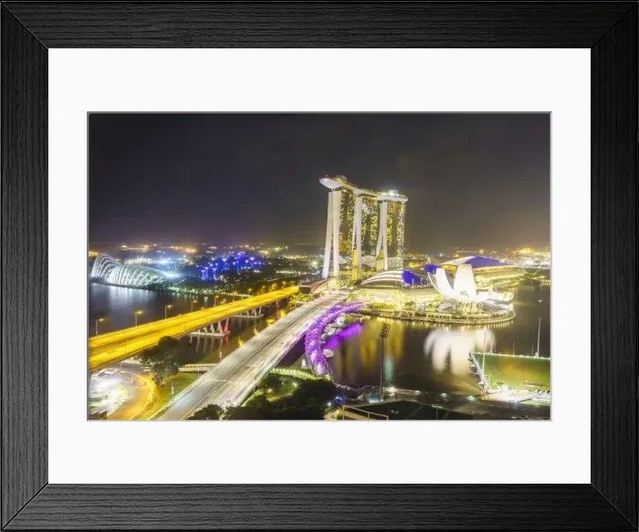 Framed Print : Busy roads leading to the Marina Bay Sands, Gardens by the Bay and ArtScience Museum at night Framed Print : Busy roads leading to the Marina Bay Sands, Gardens by the Bay and ArtScience Museum at night