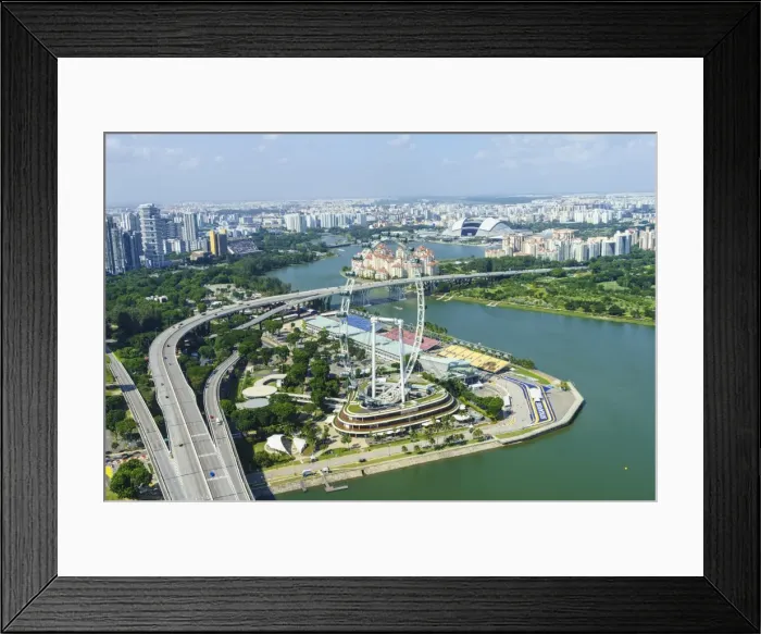 Framed Print : High view over Singapore with the Singapore Flyer ferris wheel and ECP expressway Framed Print : High view over Singapore with the Singapore Flyer ferris wheel and ECP expressway