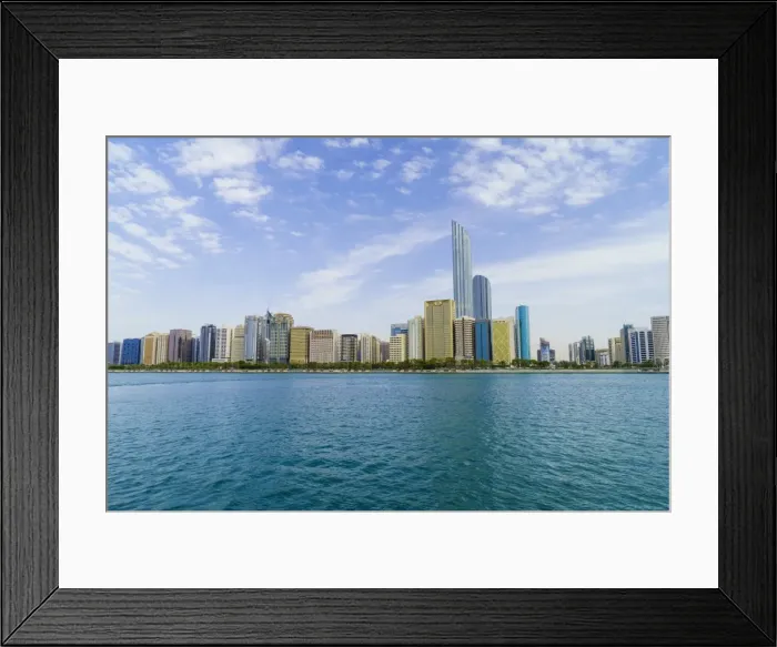 Framed Print : Skyscrapers in the Al Markaziyah district and Corniche viewed from the Gulf, Abu Dhabi Framed Print : Skyscrapers in the Al Markaziyah district and Corniche viewed from the Gulf, Abu Dhabi