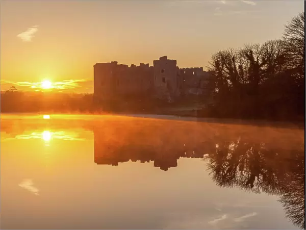Carew Castle sunrise, Pembrokeshire, Wales, United Kingdom, Europe