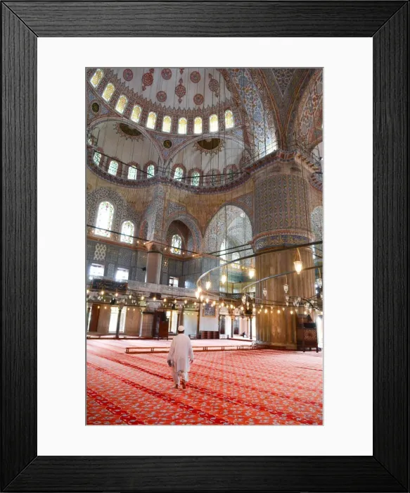 Framed Print : Blue Mosque interior, UNESCO World Heritage Site, mullah in foreground, Istanbul Framed Print : Blue Mosque interior, UNESCO World Heritage Site, mullah in foreground, Istanbul