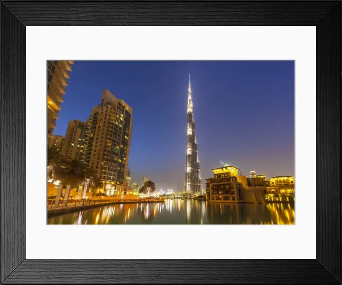 Framed Print : Dubai Burj Khalifa and skyscrapers at night, Dubai City, United Arab Emirates, Middle Framed Print : Dubai Burj Khalifa and skyscrapers at night, Dubai City, United Arab Emirates, Middle