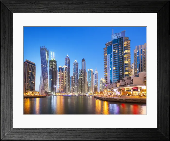 Framed Print : Dubai Marina skyline at night, Dubai City, United Arab Emirates, Middle East Framed Print : Dubai Marina skyline at night, Dubai City, United Arab Emirates, Middle East