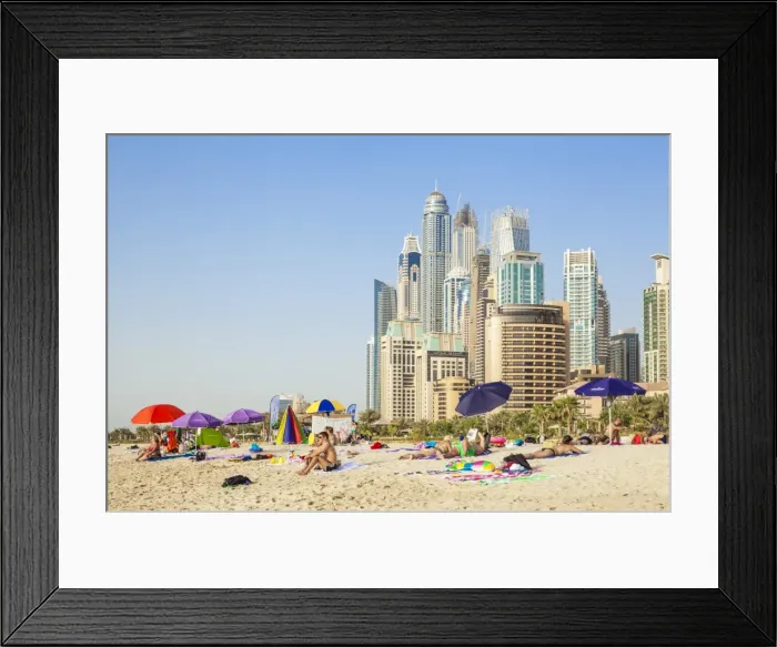 Framed Print : Sunbathers on the Public Dubai Beach at JBR (Jumeirah Beach Resort), Dubai, United Arab Emirates Framed Print : Sunbathers on the Public Dubai Beach at JBR (Jumeirah Beach Resort), Dubai, United Arab Emirates