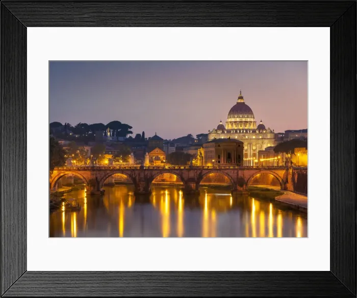 Framed Print : Pont Sant Angelo and St. Peters Basilica, UNESCO World Heritage Site, Vatican City
