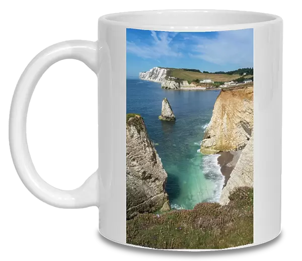 Freshwater Bay and chalk cliffs of Tennyson Down, Isle of Wight, England, United Kingdom