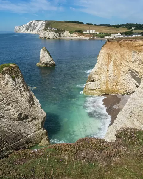 Freshwater Bay and chalk cliffs of Tennyson Down, Isle of Wight, England, United Kingdom