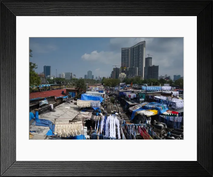 Framed Print : Slum washing ghats surrounded by expensive residential developments, Mumbai (Bombay) Framed Print : Slum washing ghats surrounded by expensive residential developments, Mumbai (Bombay)