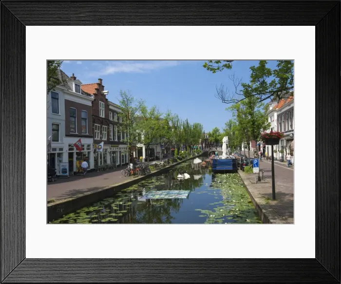 Framed Print : Canal scene in Delft, Holland, Europe Framed Print : Canal scene in Delft, Holland, Europe