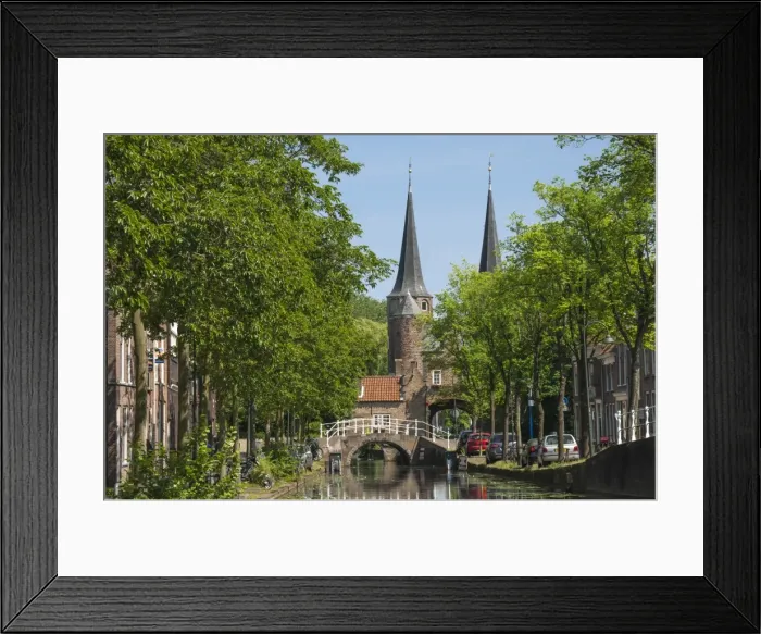Framed Print : Canal scene with bridge, Delft, Holland, Europe