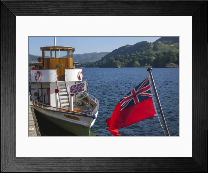 Framed Print : Steamer Raven at Glenridding Pier, Ullswater, Lake District National Park, Cumbria Framed Print : Steamer Raven at Glenridding Pier, Ullswater, Lake District National Park, Cumbria