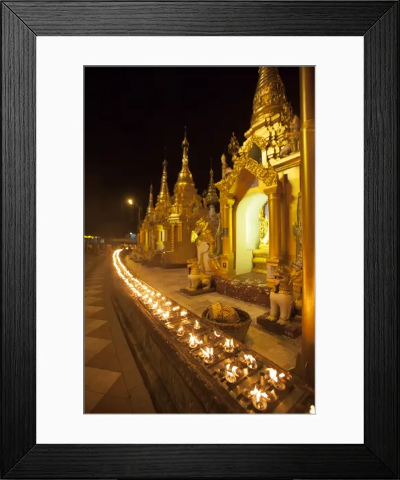 Framed Print : Oil lamps, Shwedagon Pagoda, Yangon (Rangoon), Myanmar (Burma), Asia