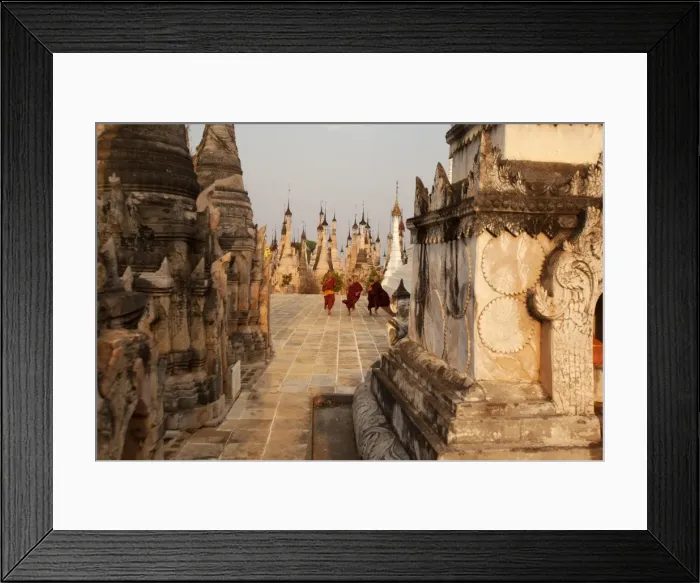 Framed Print : Young novices run through the pagodas, Kakku Pagoda Complex, Myanmar (Burma), Asia Framed Print : Young novices run through the pagodas, Kakku Pagoda Complex, Myanmar (Burma), Asia