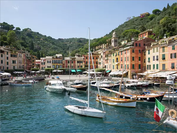 Harbour from boat in Portofino, Genova (Genoa), Liguria, Italy, Europe