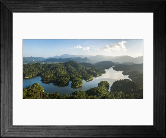 Framed Print : Kland Gate Dam Reservoir and rainforest at sunrise seen from Bukit Tabur Mountain