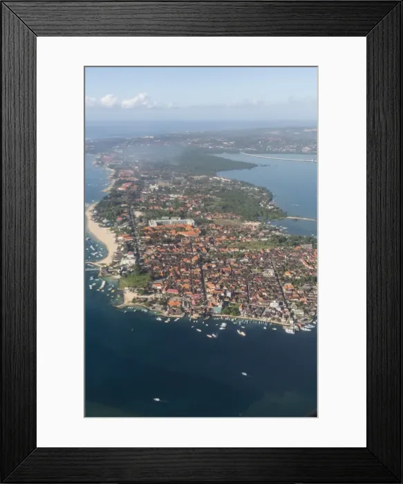 Framed Print : Aerial view of the island of Bali from a commercial flight, Flores Sea, Indonesia Framed Print : Aerial view of the island of Bali from a commercial flight, Flores Sea, Indonesia