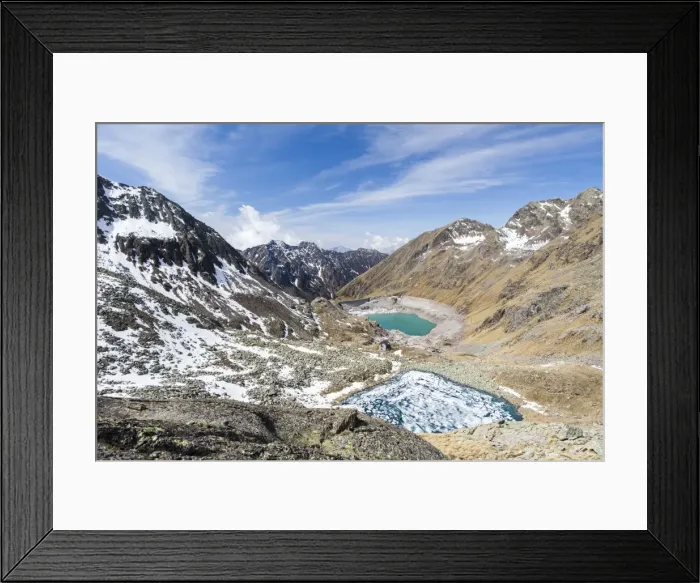 Framed Print : View of Lago Rotondo during thaw and Lake Baitone, Val Malga, Adamello Regional Park Framed Print : View of Lago Rotondo during thaw and Lake Baitone, Val Malga, Adamello Regional Park