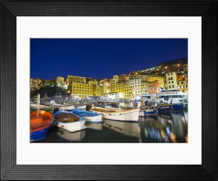 Framed Print : Dusk light on harbour and fishing village of Camogli, Gulf of Paradise, Portofino National Park Framed Print : Dusk light on harbour and fishing village of Camogli, Gulf of Paradise, Portofino National Park