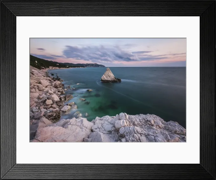Framed Print : White cliffs frame the turquoise sea at sunrise, La Vela Beach, Portonovo, province of Ancona Framed Print : White cliffs frame the turquoise sea at sunrise, La Vela Beach, Portonovo, province of Ancona