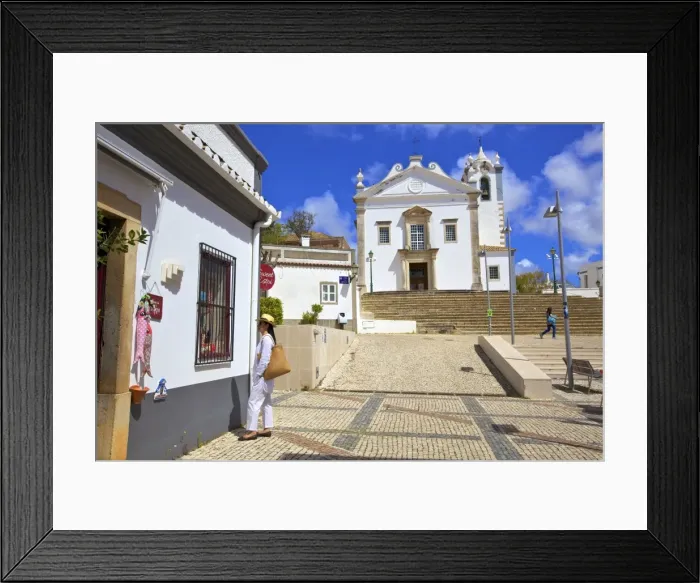 Framed Print : Shopping with The Neo-Classical Igreja Matriz de Estoi Church in the background, Estoi Framed Print : Shopping with The Neo-Classical Igreja Matriz de Estoi Church in the background, Estoi