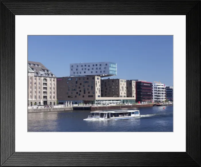 Framed Print : Modern architecture along the Spree River, excursion boat, Osthafen Port, Friedrichshain Framed Print : Modern architecture along the Spree River, excursion boat, Osthafen Port, Friedrichshain