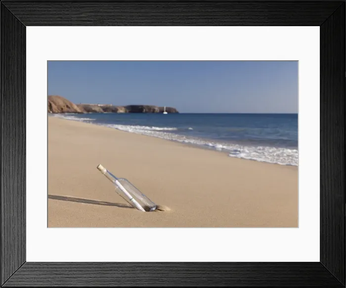 Framed Print : Message in a bottle, Playa Papagayo beach, near Playa Blanca, Lanzarote, Canary Islands Framed Print : Message in a bottle, Playa Papagayo beach, near Playa Blanca, Lanzarote, Canary Islands