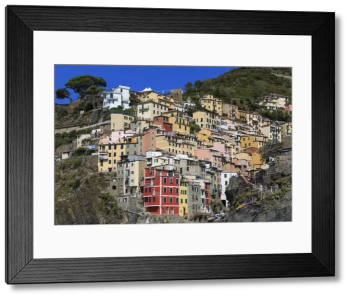 Framed Print : Medieval houses in steep ravine, Riomaggiore, Cinque Terre, UNESCO World Heritage Site