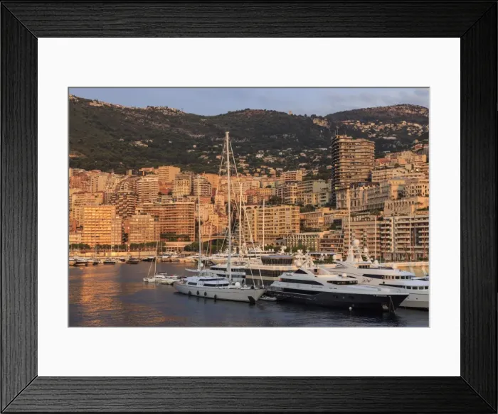 Framed Print : Yachts in the glamorous Port of Monaco (Port Hercules) at sunrise, from the sea, Monte Carlo Framed Print : Yachts in the glamorous Port of Monaco (Port Hercules) at sunrise, from the sea, Monte Carlo