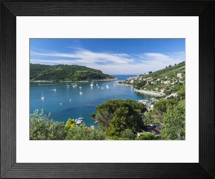 Framed Print : Green vegetation frames the turquoise sea of the Gulf of Poets surrounding Portovenere