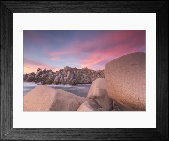 Framed Print : Pink sky at sunset frames the lighthouse on cliffs, Capo Testa, Santa Teresa di Gallura Framed Print : Pink sky at sunset frames the lighthouse on cliffs, Capo Testa, Santa Teresa di Gallura