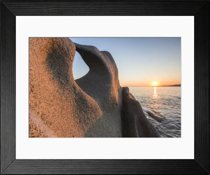 Framed Print : Sunset on the unusual shaped cliffs and blue sea, Capo Testa, Santa Teresa di Gallura Framed Print : Sunset on the unusual shaped cliffs and blue sea, Capo Testa, Santa Teresa di Gallura