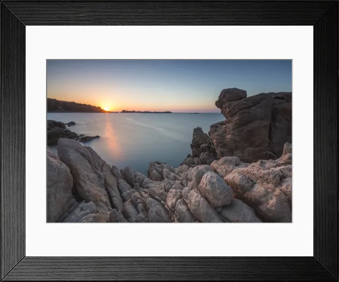 Framed Print : White cliffs and blue sea framed by the lights of sunset Santa Teresa di Gallura Framed Print : White cliffs and blue sea framed by the lights of sunset Santa Teresa di Gallura