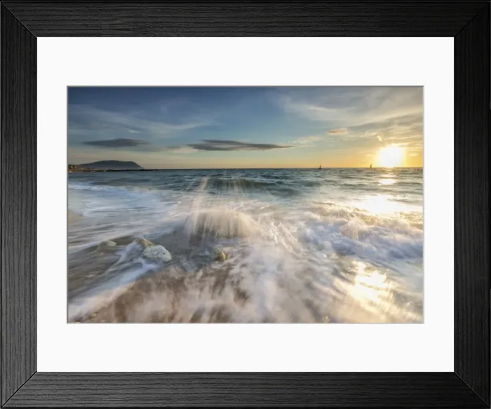Framed Print : Waves crashing on the sandy beach framed by sunrise, Porto Recanati, Province of Macerata Framed Print : Waves crashing on the sandy beach framed by sunrise, Porto Recanati, Province of Macerata