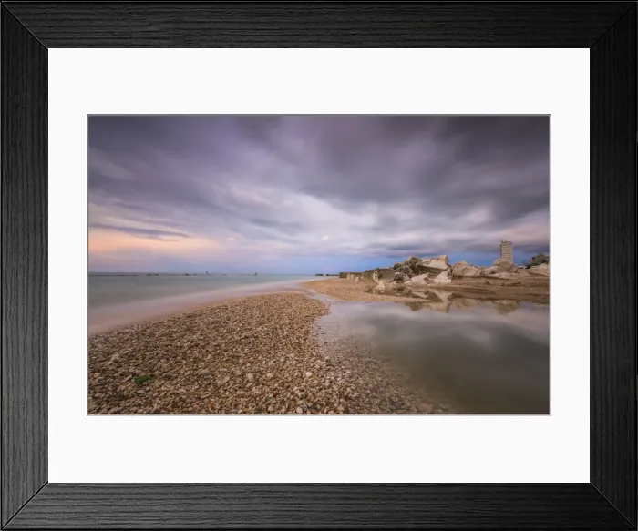 Framed Print : Storm clouds are reflected in the clear water at sunset, Porto Recanati, Province of Macerata Framed Print : Storm clouds are reflected in the clear water at sunset, Porto Recanati, Province of Macerata