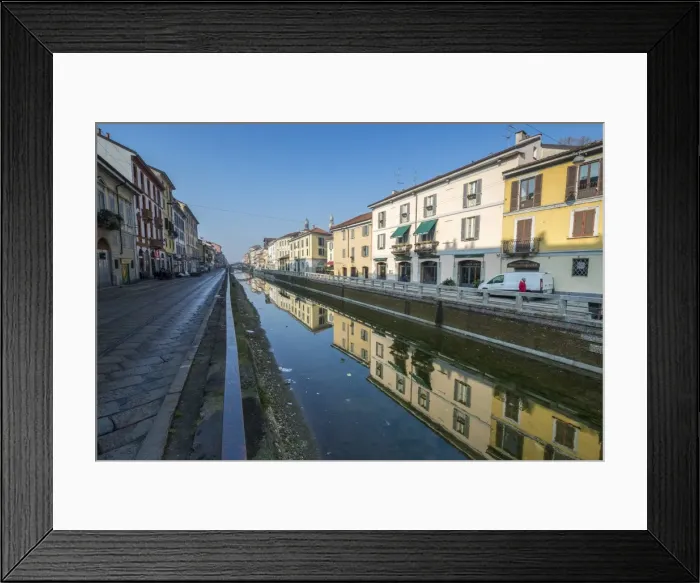 Framed Print : Typical houses reflected in the water of Naviglio Grande, Milan, Lombardy, Italy, Europe Framed Print : Typical houses reflected in the water of Naviglio Grande, Milan, Lombardy, Italy, Europe