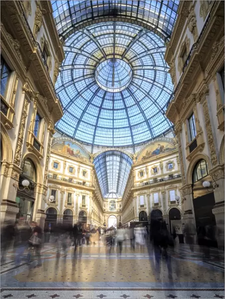 The shopping arcades and the glass dome of the historical Galleria Vittorio Emanuele II
