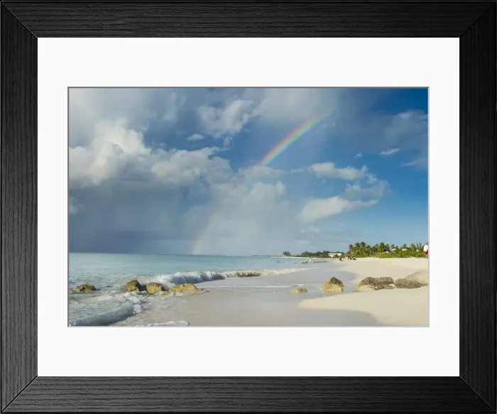 Framed Print : Rainbow over world famous Grace Bay beach, Providenciales, Turks and Caicos, Caribbean Framed Print : Rainbow over world famous Grace Bay beach, Providenciales, Turks and Caicos, Caribbean