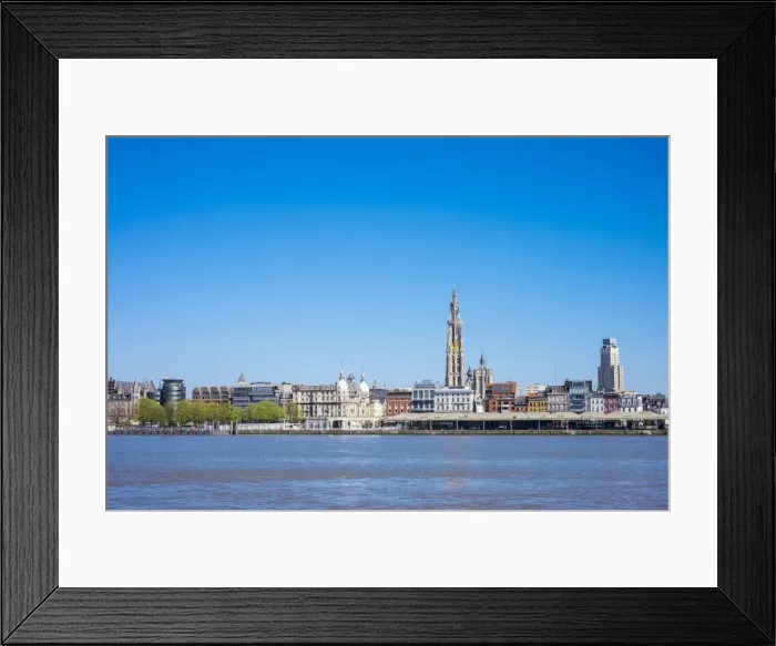 Framed Print : Buildings and skyline of historic center from the left bank of the Scheldt River Framed Print : Buildings and skyline of historic center from the left bank of the Scheldt River