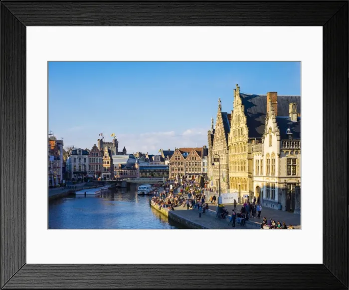 Framed Print : Medieval guild houses on Graslei and the Leie River, Ghent, Flanders, Belgium, Europe Framed Print : Medieval guild houses on Graslei and the Leie River, Ghent, Flanders, Belgium, Europe