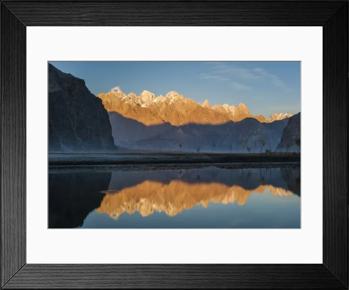 Framed Print : The crystal clear Shyok River creates a mirror image of sunrise on Karakoram peaks Framed Print : The crystal clear Shyok River creates a mirror image of sunrise on Karakoram peaks