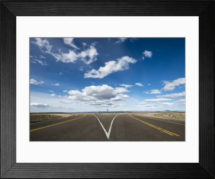 Framed Print : A split in the road along Route 40 in Patagonia, Argentina, South America Framed Print : A split in the road along Route 40 in Patagonia, Argentina, South America