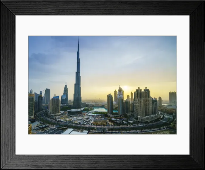 Framed Print : Burj Khalifa and Downtown Dubai at sunset, Dubai, United Arab Emirates, Middle East