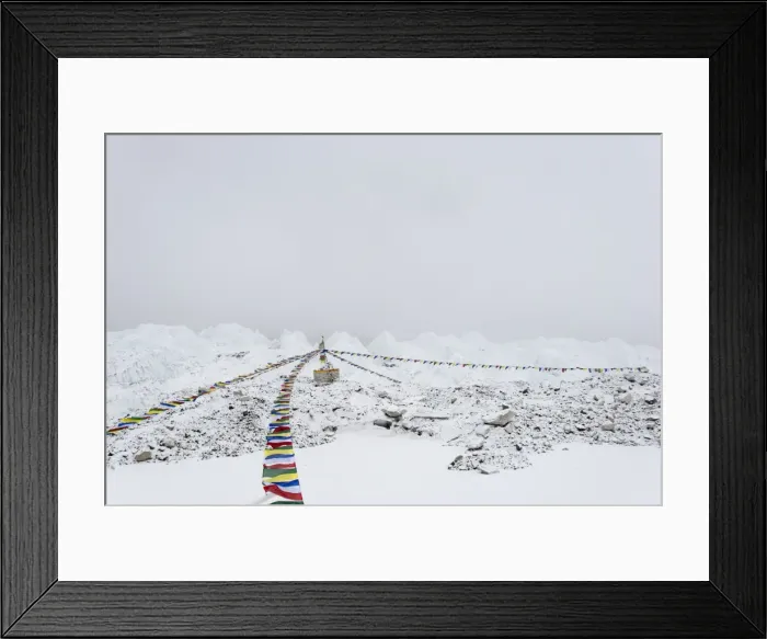 Framed Print : A puja adorned with prayer flags on the Khumbu glacier at Everest Base Camp, Khumbu Region Framed Print : A puja adorned with prayer flags on the Khumbu glacier at Everest Base Camp, Khumbu Region