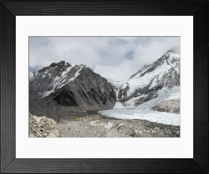 Framed Print : Everest Base Camp at 5350m seen here as a scattering of tents in the distance Framed Print : Everest Base Camp at 5350m seen here as a scattering of tents in the distance