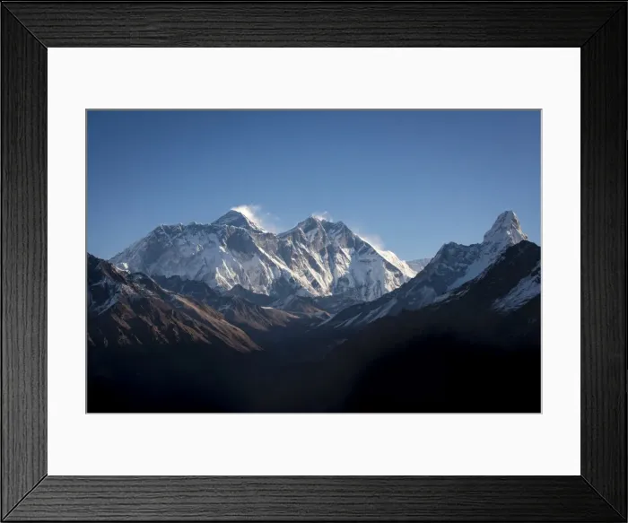Framed Print : A view of Mount Everest, distant peak to the left behind the Nuptse-Lhotse ridge Framed Print : A view of Mount Everest, distant peak to the left behind the Nuptse-Lhotse ridge