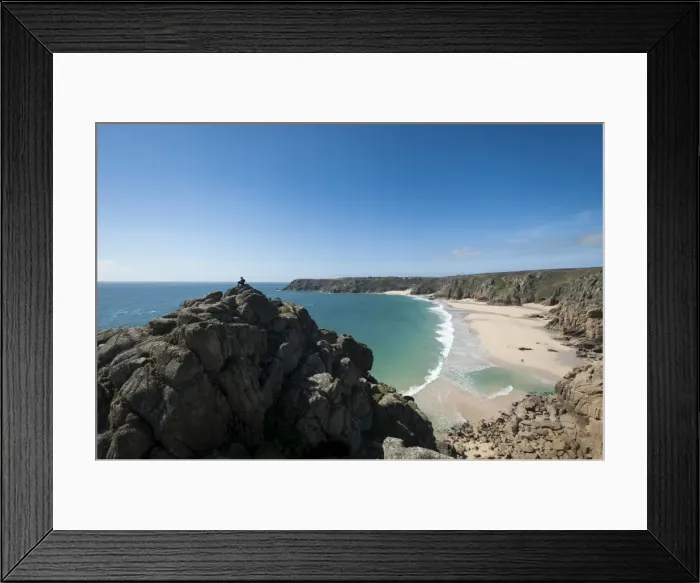 Framed Print : Standing near Logan Rock at the top of Treen Beach, Cornwall, the westernmost part Framed Print : Standing near Logan Rock at the top of Treen Beach, Cornwall, the westernmost part