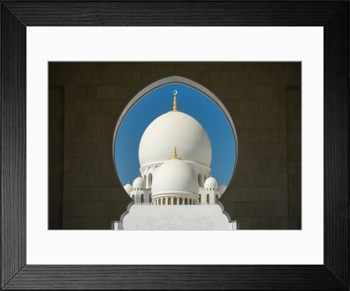 Framed Print : A mosque is framed by an arched passageway in Abu Dhabi, United Arab Emirates, Middle Framed Print : A mosque is framed by an arched passageway in Abu Dhabi, United Arab Emirates, Middle