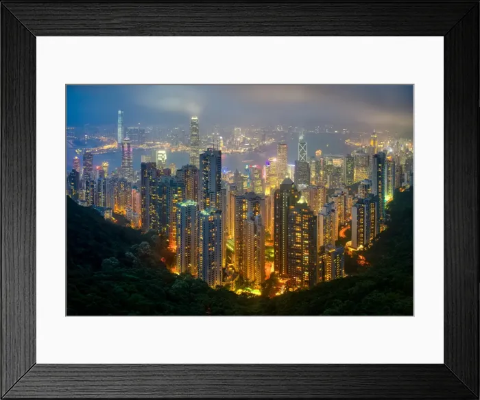 Framed Print : Fog envelops Hong Kong on a summer night seen from Victoria Peak, Hong Kong, China, Asia Framed Print : Fog envelops Hong Kong on a summer night seen from Victoria Peak, Hong Kong, China, Asia